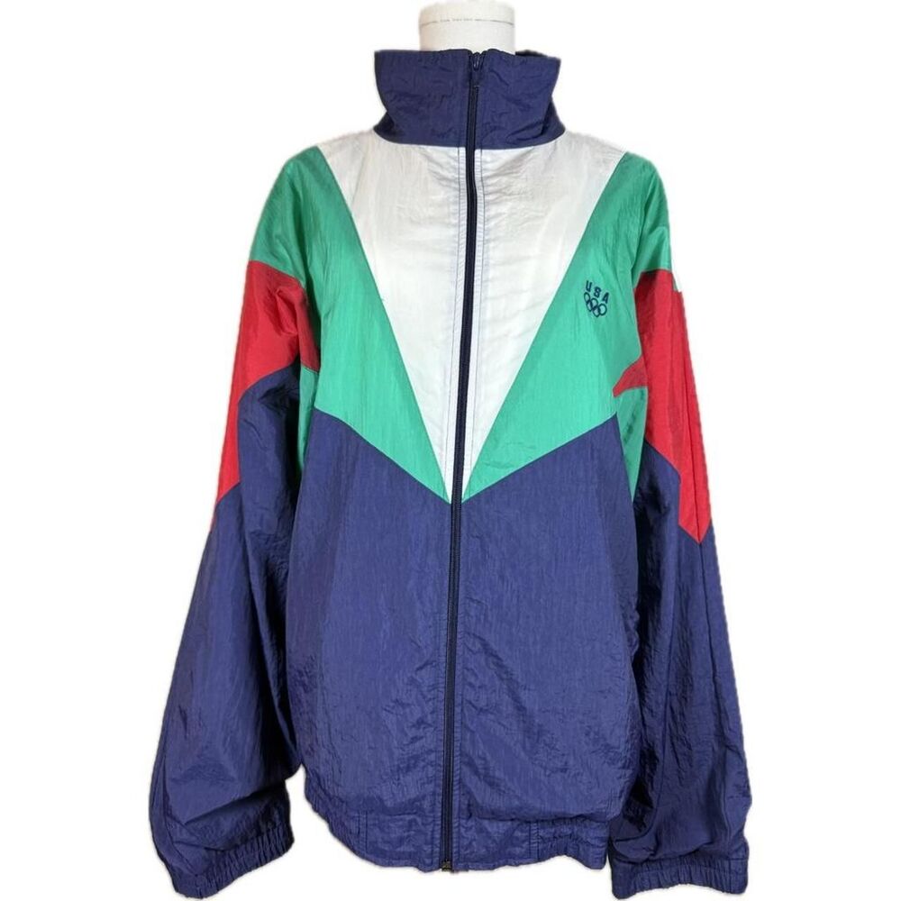 Vintage 90s USA Olympics Team Blue Colorblock Vibrant Windbreaker Jacket